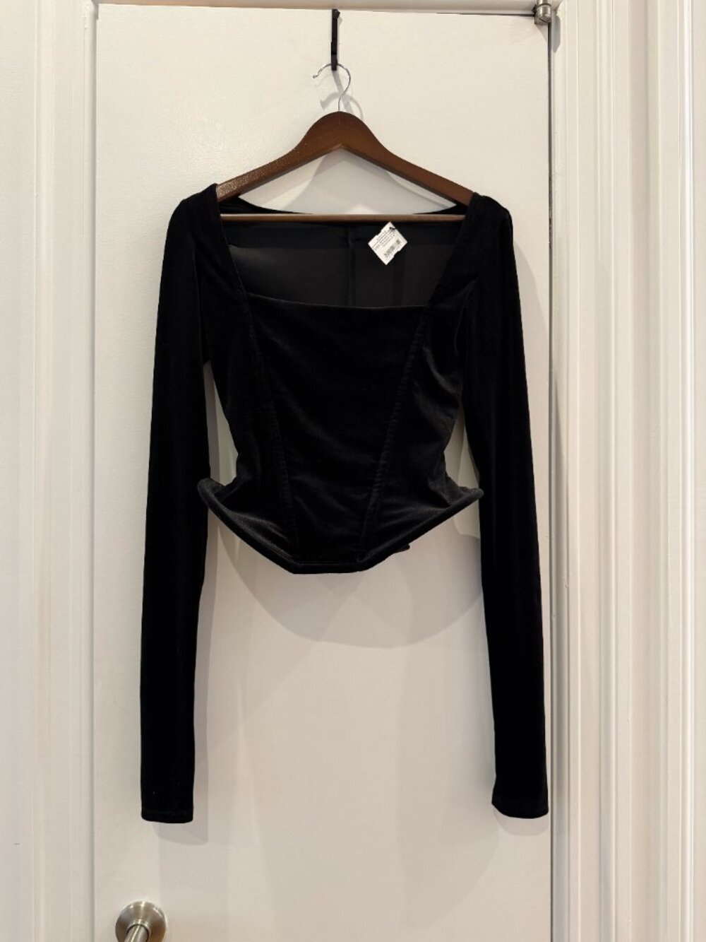 Couture Velvet Long Sleeve Structured Top with Hip Detail